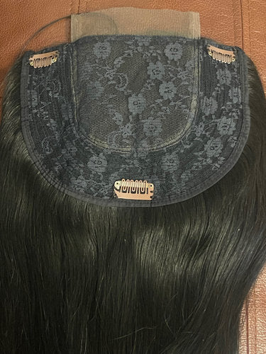 Human hair top piece 19cm x 15cm 90g with 3 clips - natural black