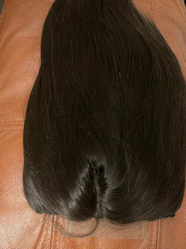 Human hair top piece 19cm x 15cm 90g with 3 clips - natural black