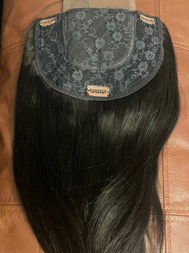 Human hair top piece 19cm x 15cm 90g with 3 clips - natural black