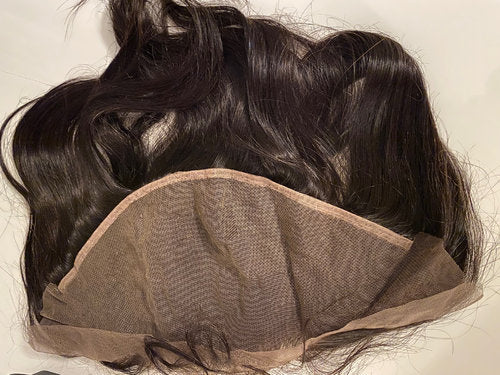 Lace-Frontal Lace - Top Hairpiece 33cm x 15cm Human Hair - Black - 30cm